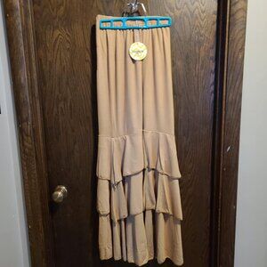 NWT Hayden Los Angeles Tan Boho Tiered Ruffled Wide-Leg Pants Sz SMALL